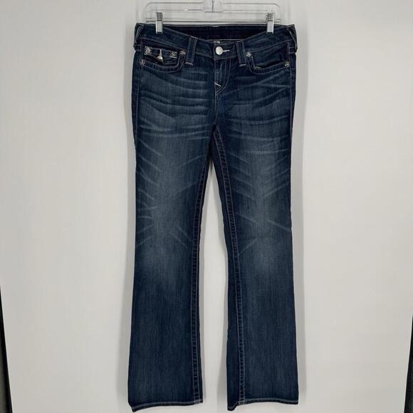 True Religion jeans 29 dark wash low rise y2k 90s bootcut denim stretch festival - Picture 1 of 7